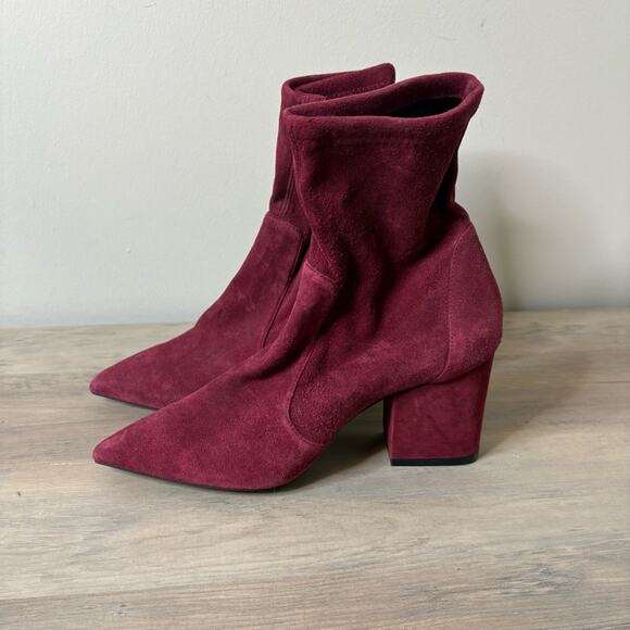 STUART WEITZMAN Yuliana 60 Chelsea Suede Rosewood Red Boot Size 6 - Picture 4 of 10
